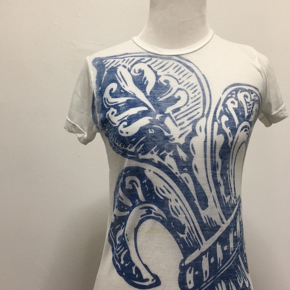 Paris Tops - Semi sheer soft tee inside out print navy thin XS